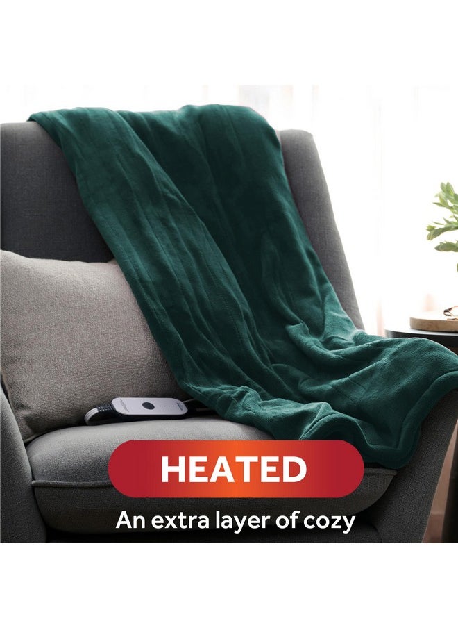 Sunbeam Royal Luxe Botanical Green Heated Personal Throw / Blanket, Cozy-Warm, Adjustable Heat Settings