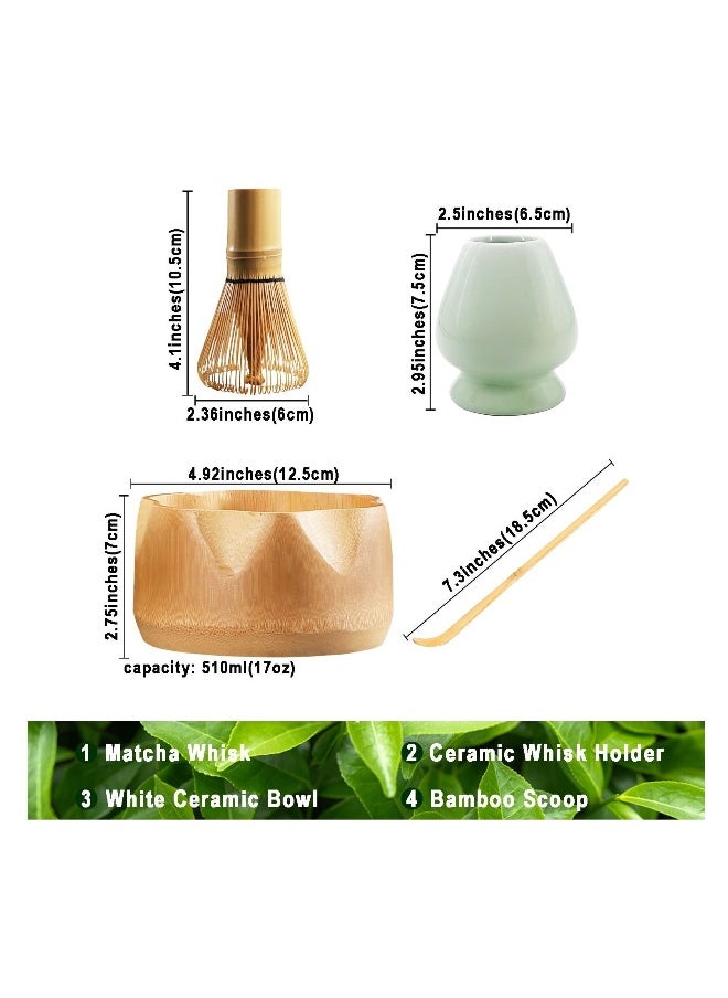 Japanese Matcha Tea Set, Unique Matcha Set - Flower-Shaped Bamboo Matcha Bowl, Matcha Whisk, Green Whisk Stand, Traditional Scoop