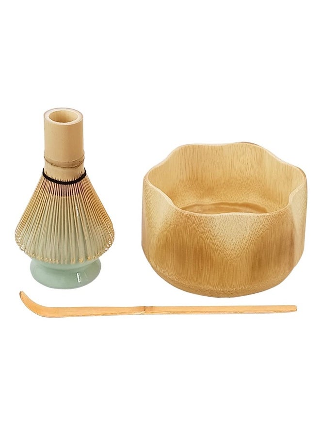 Japanese Matcha Tea Set, Unique Matcha Set - Flower-Shaped Bamboo Matcha Bowl, Matcha Whisk, Green Whisk Stand, Traditional Scoop