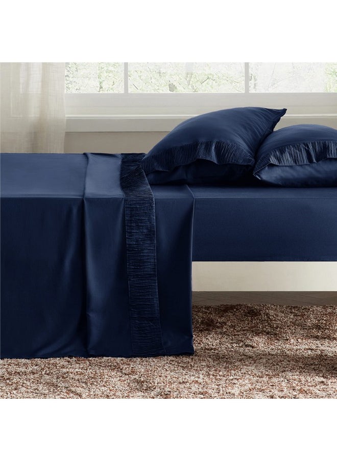 Bedsure Queen Sheets Navy - Soft Sheets for Queen Size Bed, 4 Pieces Hotel Luxury Queen Sheet Set, Easy Care Polyester Microfiber Cooling Bed Sheet Set
