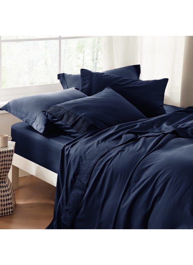 Bedsure Queen Sheets Navy - Soft Sheets for Queen Size Bed, 4 Pieces Hotel Luxury Queen Sheet Set, Easy Care Polyester Microfiber Cooling Bed Sheet Set