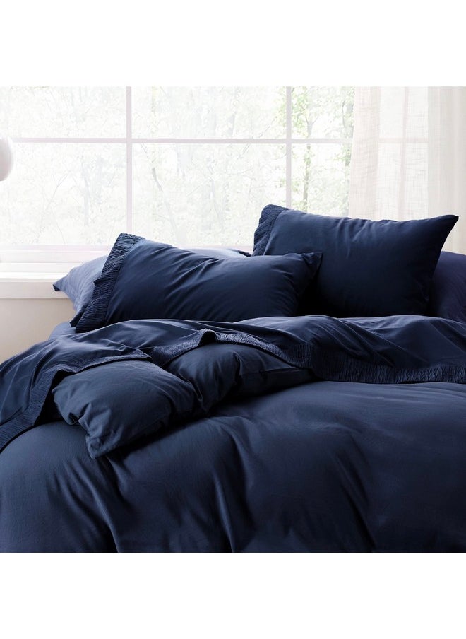 Bedsure Queen Sheets Navy - Soft Sheets for Queen Size Bed, 4 Pieces Hotel Luxury Queen Sheet Set, Easy Care Polyester Microfiber Cooling Bed Sheet Set