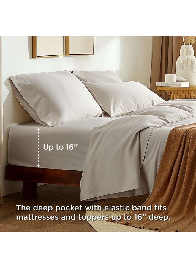Bedsure Linen Sheet Queen Size - 100% Cotton Percale Sheets for Queen Size Bed, Breathable & Crirsp Soft Linen Sheets, Cotton Bed Sheets with Deep Pocket Up to 16