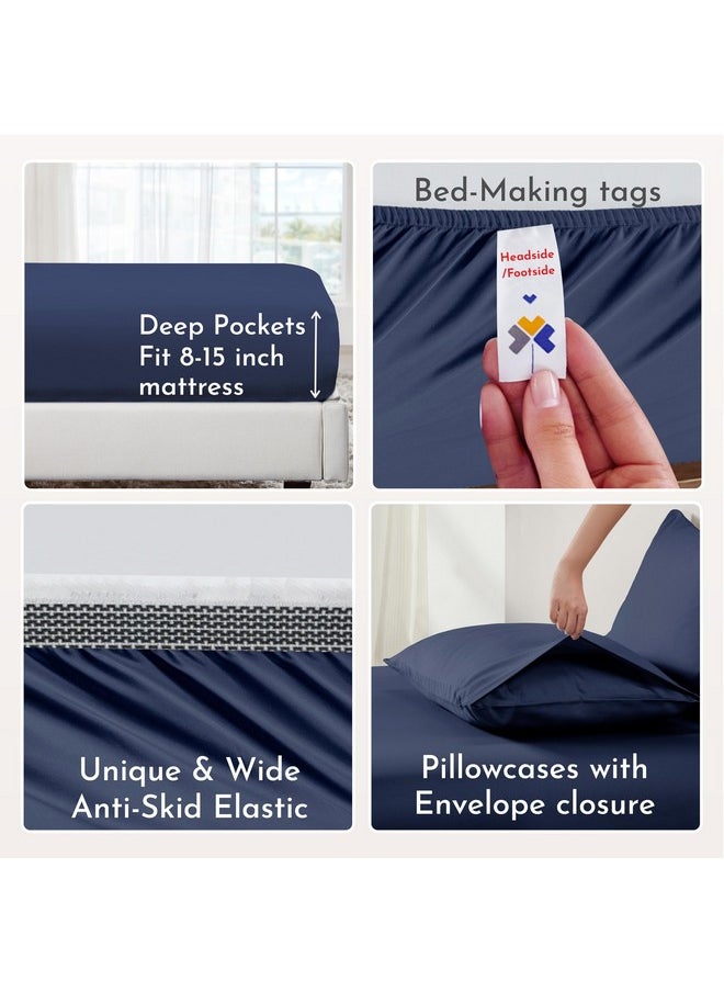 California Design Den 100% Organic Cotton Queen Size Sheet Set, Deep Pockets Percale Sheets Queen, GOTS Certified Luxury Cotton Sheets for Queen Size Bed, Soft Cooling Sheets, Navy Blue Sheets