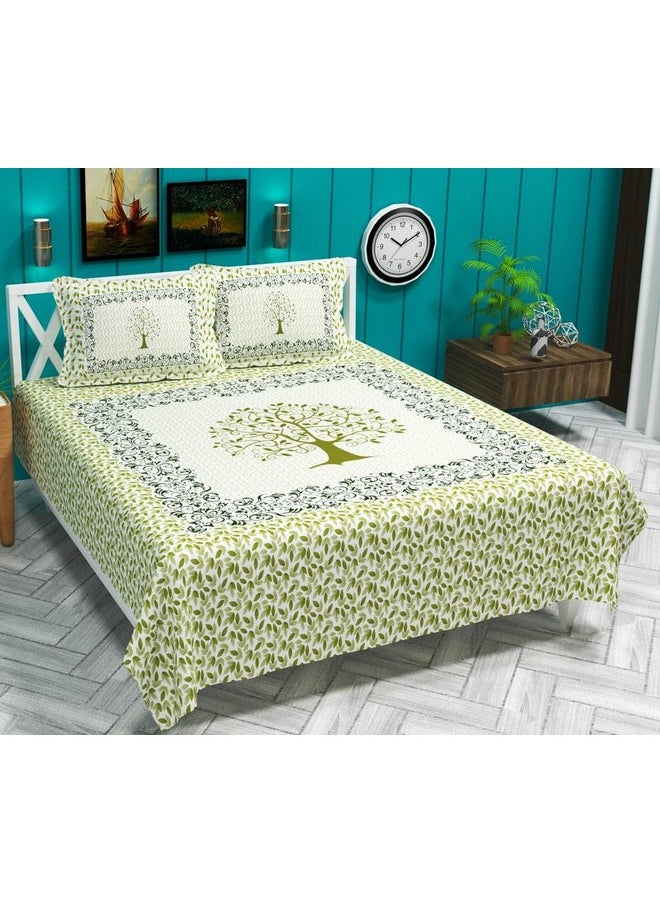 BSB HOME 100% Cotton Rajasthani Jaipuri Traditional Floral Double Size Bedsheet with Block Printed 180-200 tc with 2 Pillow Covers Multicolour