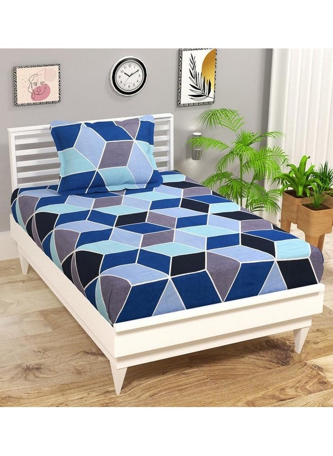 BSB HOME Printred 144 TC Microfiber Single Bedsheet Coat Bedsheet with 1 Pillow Cover - Fotball Pattren, Blue and Grey