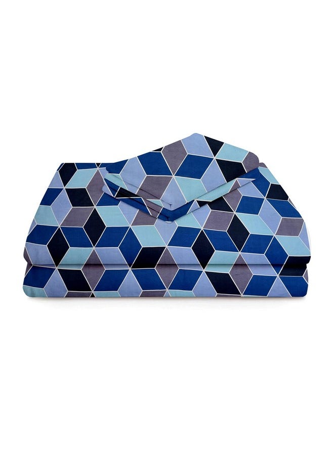 BSB HOME Printred 144 TC Microfiber Single Bedsheet Coat Bedsheet with 1 Pillow Cover - Fotball Pattren, Blue and Grey