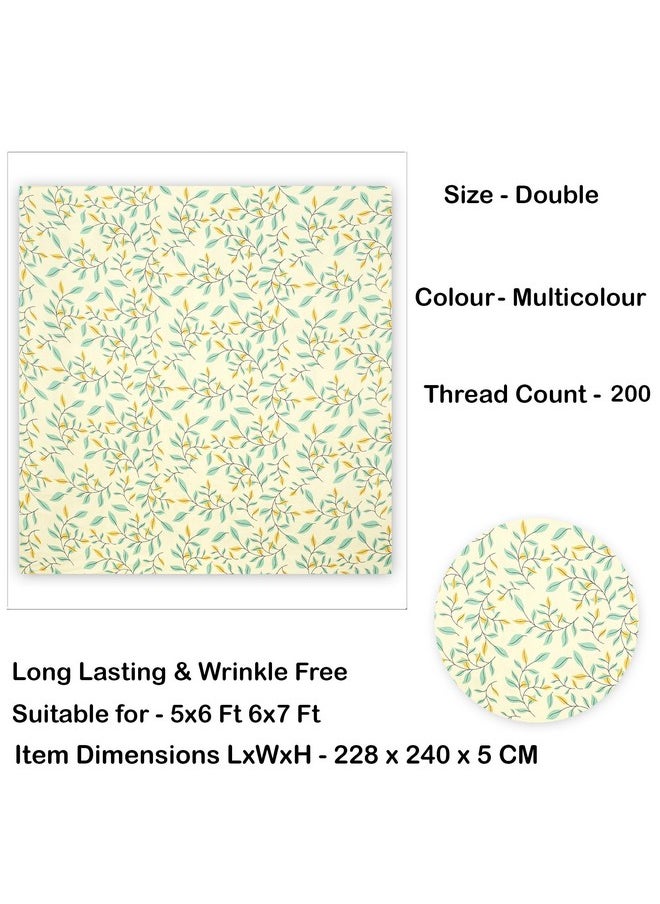 BSB HOME 100% Cotton 160 TC Small Leaf Printed Double Bedsheets with 2 King Size Pillow Cover, (90X90 Inches, 7 x 7.5 Feet, Color- Pista and Green)| TC - 220