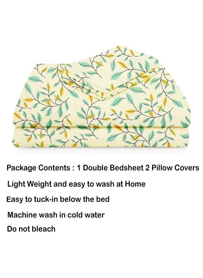 BSB HOME 100% Cotton 160 TC Small Leaf Printed Double Bedsheets with 2 King Size Pillow Cover, (90X90 Inches, 7 x 7.5 Feet, Color- Pista and Green)| TC - 220
