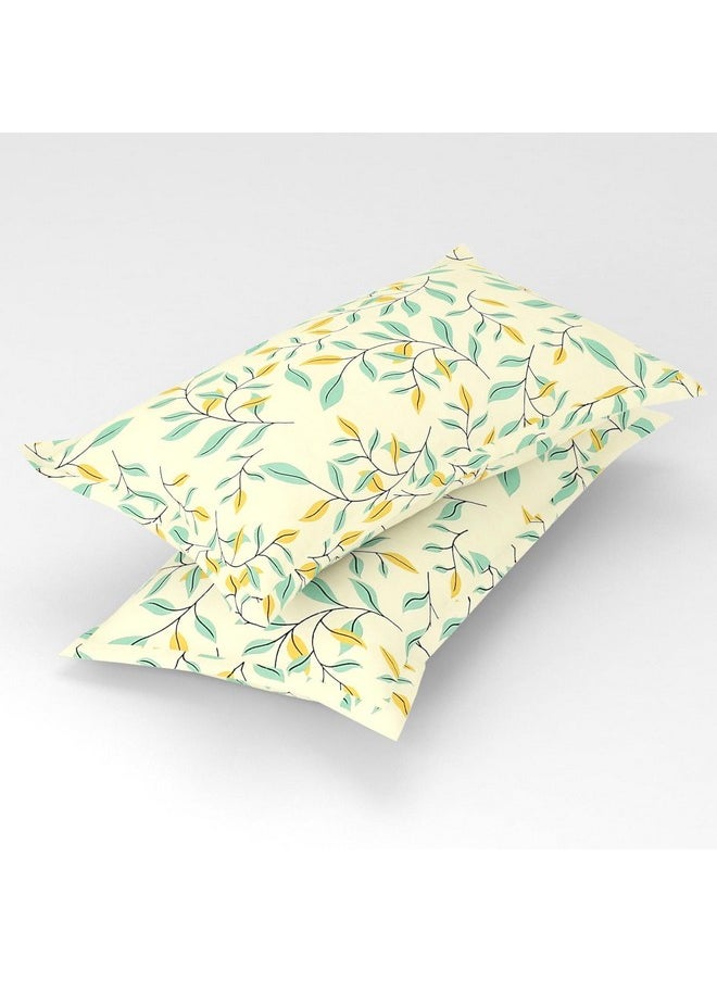 BSB HOME 100% Cotton 160 TC Small Leaf Printed Double Bedsheets with 2 King Size Pillow Cover, (90X90 Inches, 7 x 7.5 Feet, Color- Pista and Green)| TC - 220