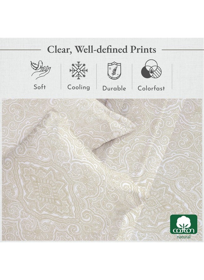 California Design Den Queen Sheet Set Paisley - 400 Thread Count 100% Cotton Sateen, Queen Size Sheets Set, Deep Pocket Sheets & Pillowcase Set - Paisley Pattern, Beige