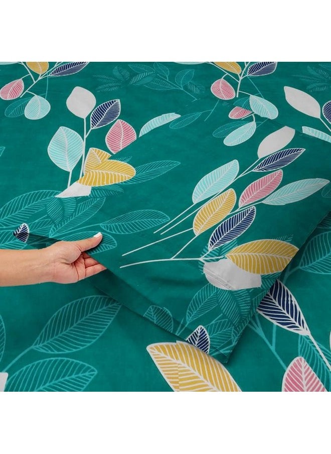 BSB HOME Premium Cotton All Round Elastic Fitted Bedsheets with 2 Pillow Covers | Double Bed with Longlasting 180 TC Supersoft Wrinklefree | for 78x72+10 Mattress (Floral, Dark Green)