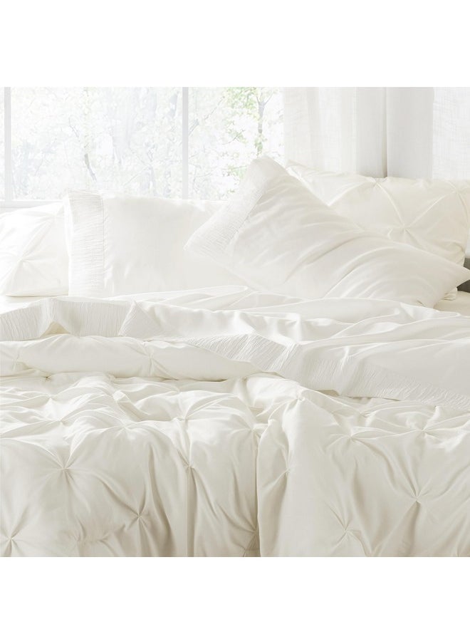 Bedsure Queen Sheet Set - Soft Sheets for Queen Size Bed, 4 Pieces Hotel Luxury Ivory Queen Sheets, Easy Care Polyester Microfiber Cooling Bed Sheet Set