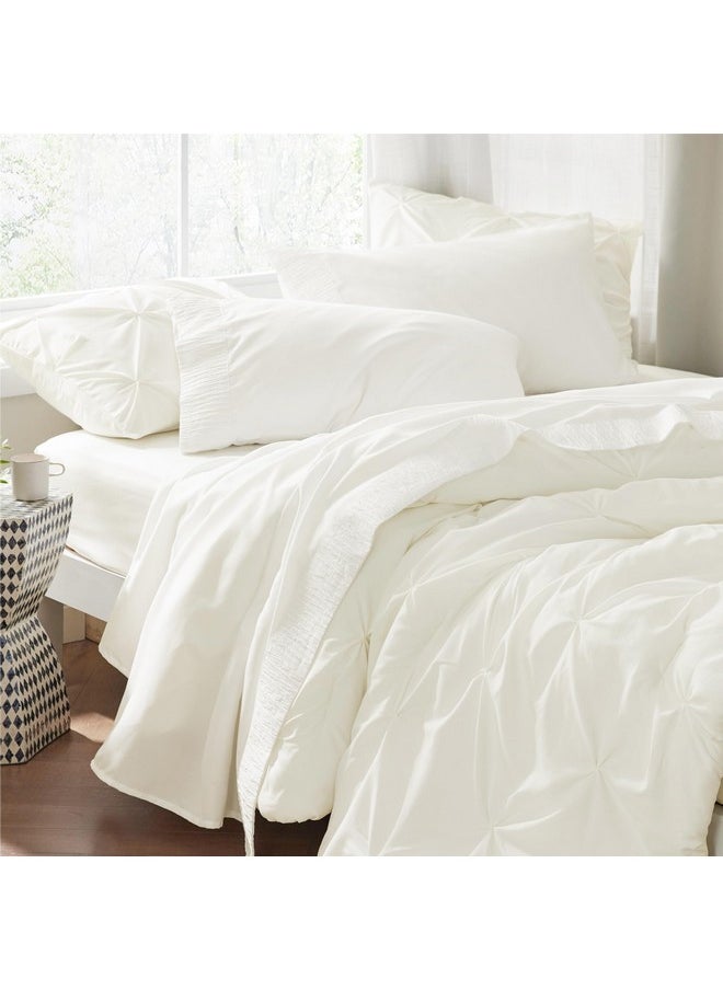 Bedsure Queen Sheet Set - Soft Sheets for Queen Size Bed, 4 Pieces Hotel Luxury Ivory Queen Sheets, Easy Care Polyester Microfiber Cooling Bed Sheet Set