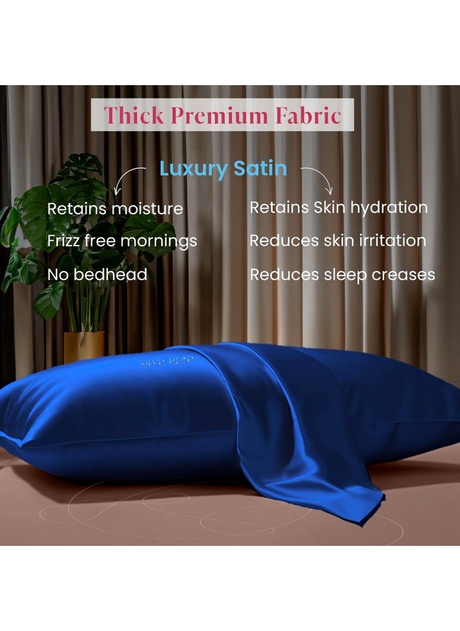 Silvr Bear Luxury Solid Satin Pillow Covers + 3 Scrunchies | Aesthetic Pillowcase-Standard - 18 X 27 Inches | Great For Hair And Skin | Combo Pack (Navy Blue, Luxe Satin) 250, 5 Piece