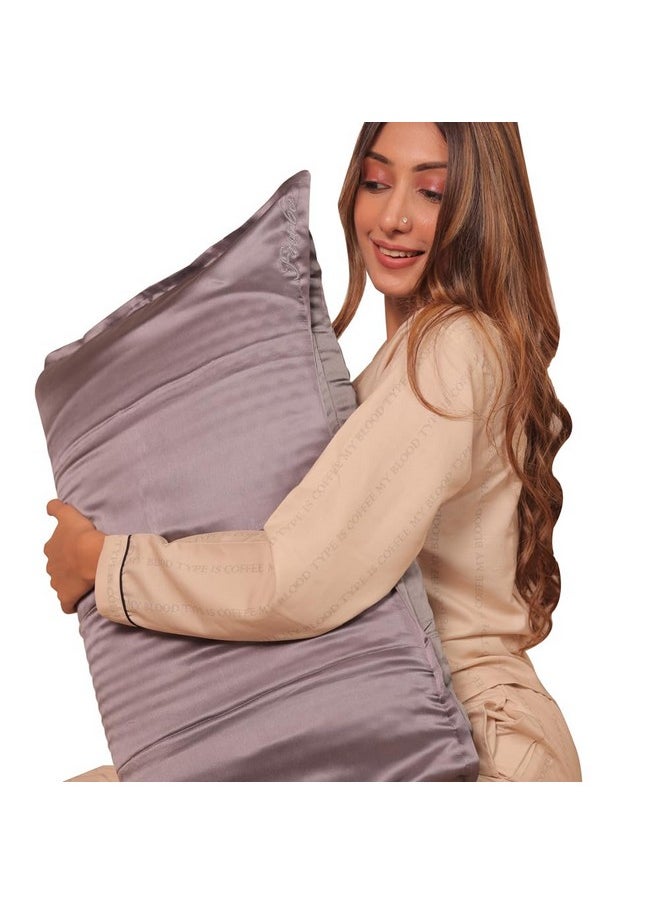 Furbo Mulberry Silk Pillow Cover and Scrunchy Combo Pure Silk Pillow Cases for Hair and Skin Anti Aging Anti Hair Fall Anti Acne, 70 x 40 CM (Grey 1 Pillowcase, 1 Scrunchie)