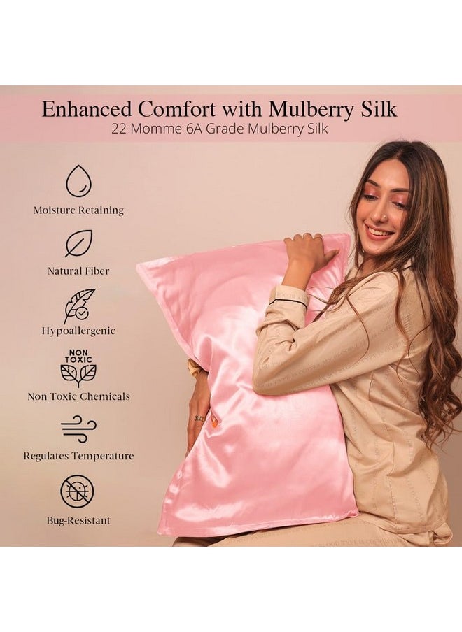 FURBO Solid Mulberry Silk Pillow Cover Pillow Cases for Hair & Skin, Anti Aging, Anti Hair Fall (22 Momme, 6A Grade) (Pack of 1) (Blush Pink) Count:600