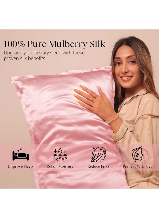 FURBO Solid Mulberry Silk Pillow Cover Pillow Cases for Hair & Skin, Anti Aging, Anti Hair Fall (22 Momme, 6A Grade) (Pack of 1) (Blush Pink) Count:600