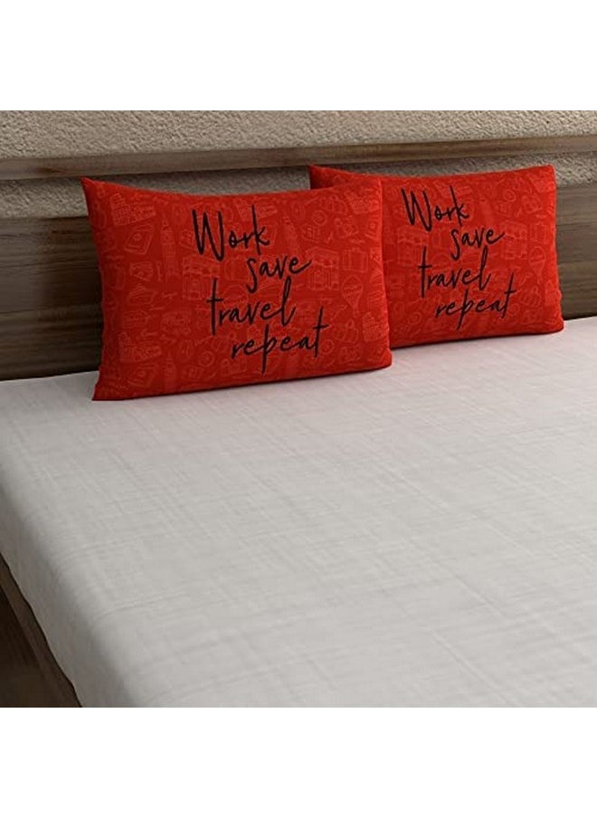 MyRoom Cotton Quotes and Character Pillow Covers (Red) -Set of 2, 210 GSM