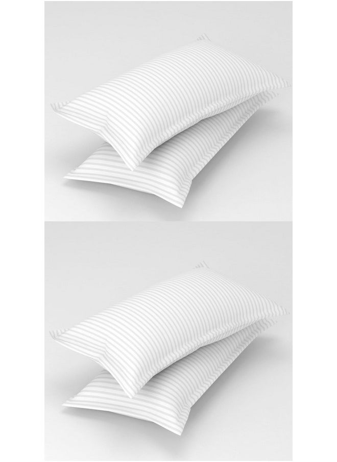 Homefab India 4 Piece Stripe Glace Cotton Pillow Covers - White