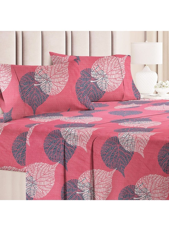 BSB HOME 120 TC Double Printed Bedsheet with 2 Pillow Covers | 110 GSM Soft Brushed Microfiber - Breathable & Wrinkle Free - (86 X 88 Inch, Pink & Grey)