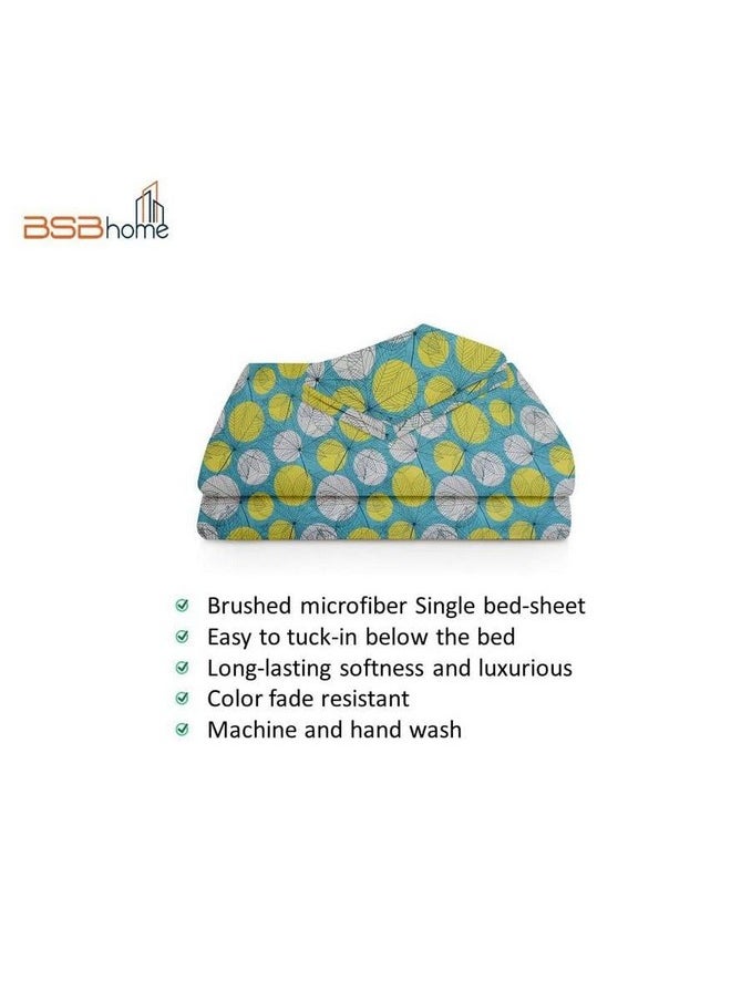 BSB HOME Premium Single Bedsheet with 1 Pillow Covers - 160 TC Supersoft Glace Cotton - Breathable & Wrinkle Free - 2 Pcs Set | Light Green & Yellow White