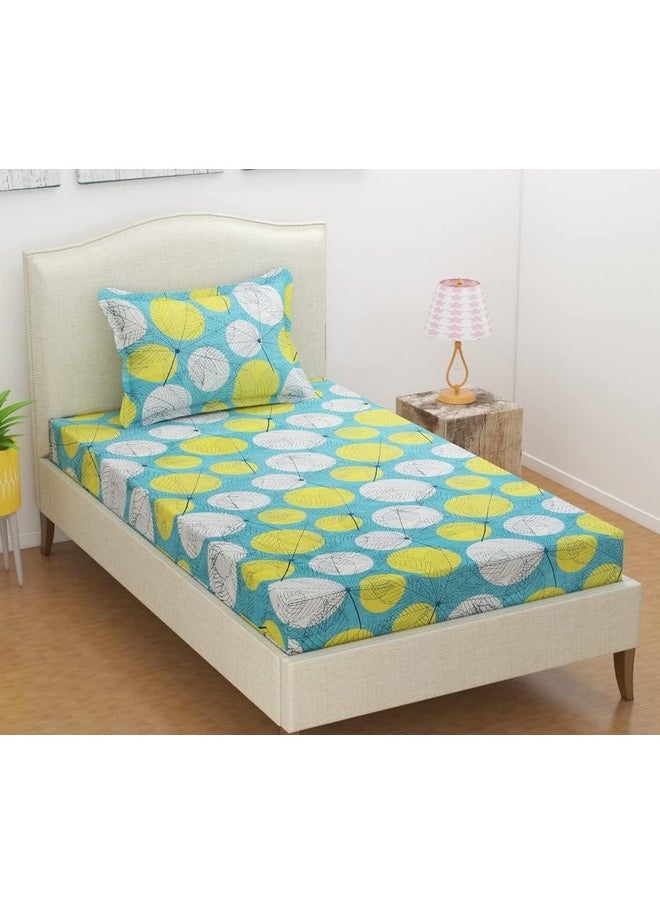 BSB HOME Premium Single Bedsheet with 1 Pillow Covers - 160 TC Supersoft Glace Cotton - Breathable & Wrinkle Free - 2 Pcs Set | Light Green & Yellow White