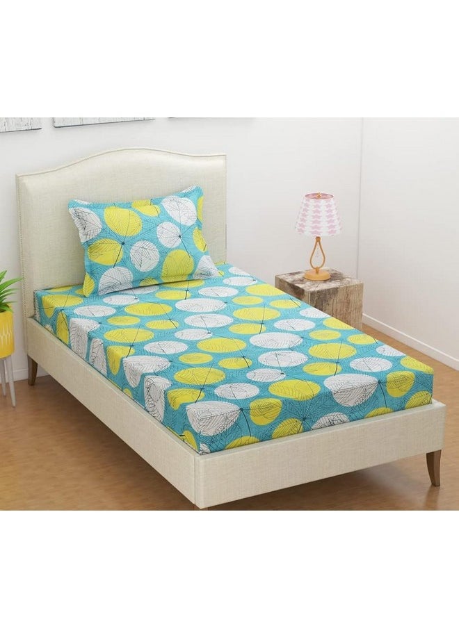 BSB HOME Premium Single Bedsheet with 1 Pillow Covers - 160 TC Supersoft Glace Cotton - Breathable & Wrinkle Free - 2 Pcs Set | Light Green & Yellow White