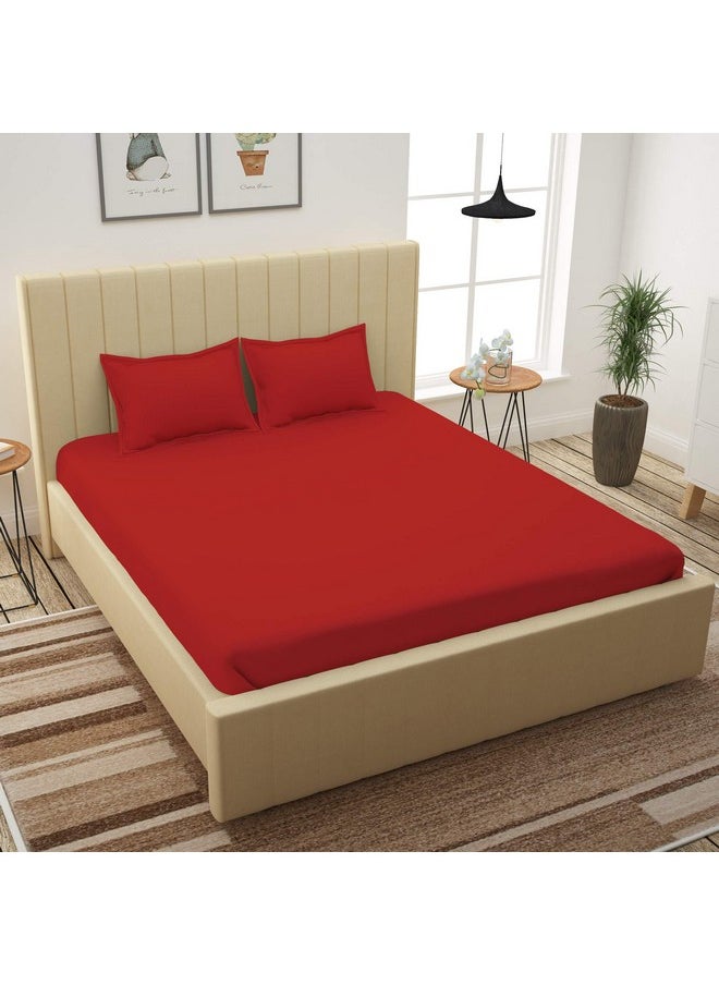 Story@Home Bedsheet for King Size Bed | Cotton Bedsheet | Solid King Size Bed Sheet Cotton with 2 King Size Pillow Covers (270 x 270cm, Red Bedsheet) King bedsheet | Perfect for Home Decor | 300TC