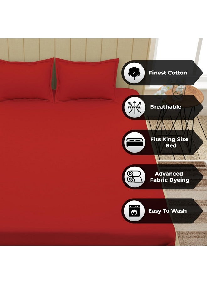 Story@Home Bedsheet for King Size Bed | Cotton Bedsheet | Solid King Size Bed Sheet Cotton with 2 King Size Pillow Covers (270 x 270cm, Red Bedsheet) King bedsheet | Perfect for Home Decor | 300TC