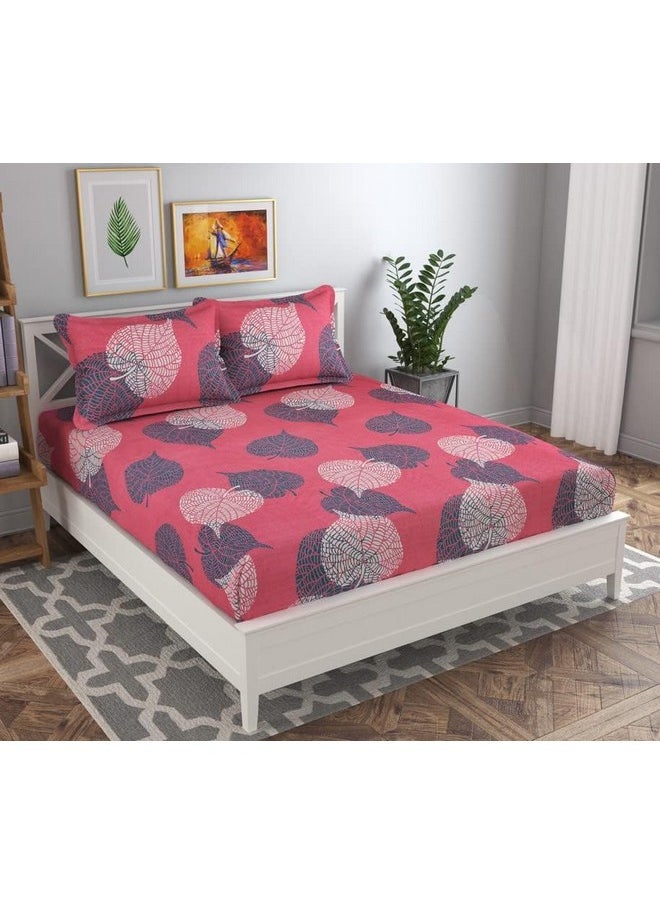 BSB HOME 120 TC Double Floral Printed Bedsheet with 2 Pillow Covers | 110 GSM Soft Brushed Microfiber - Breathable & Wrinkle Free - (86 X 88 Inch, Pink & Grey)