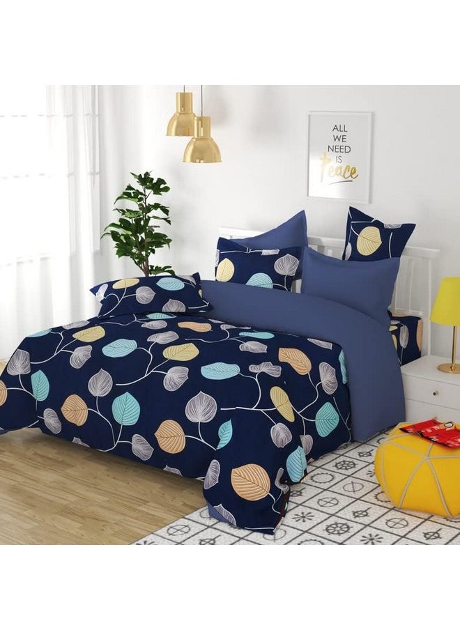 BSB HOME® 100% Cotton 160 TC Small Leaf Printed Double Bedsheets with 2 King Size Pillow Cover, (90X90 Inches, 7 x 7.5 Feet, Blue - Prime Collections