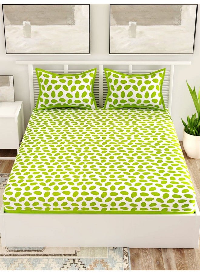 UniqChoice Green Color Cotton Printed Double Bedsheet with 2 Pillow Cover (Polka Dots)