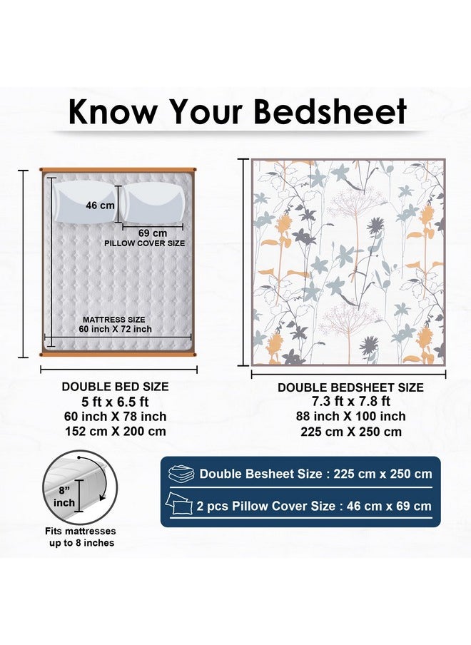 Story@Home Bedsheet for Double Size Bed | 186 TC | White | Printed | 1 Piece Cotton bedsheet for Double Size Bed with 2 Pillow Covers (225 x 250 cm) Perfect for Home Decor & Gifting | Cotton bedsheet