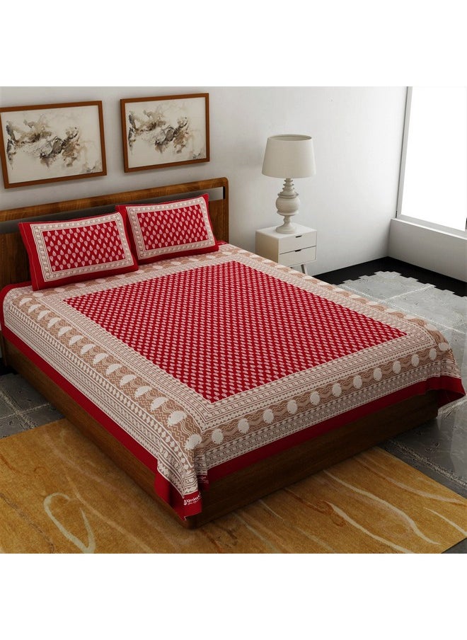 UniqChoice Rajasthani Traditional Printed| 120 TC| 100% Cotton| Double Bedsheet| Bedsheet with 2 Pillow Cover| Red