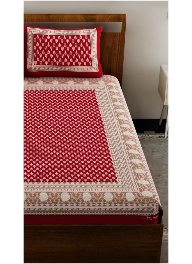 UniqChoice Rajasthani Traditional Printed| 120 TC| 100% Cotton| Double Bedsheet| Bedsheet with 2 Pillow Cover| Red