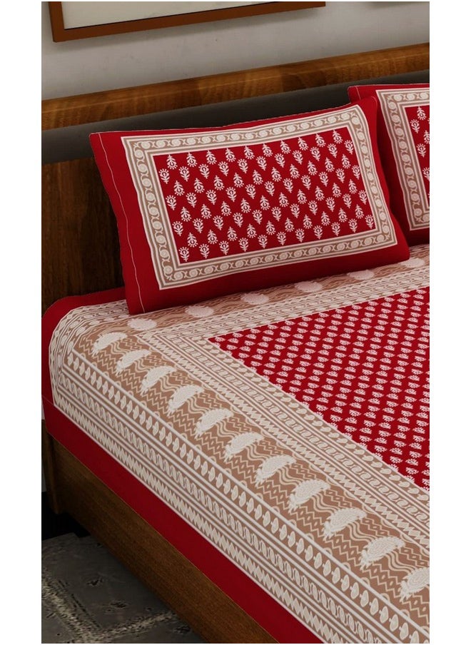 UniqChoice Rajasthani Traditional Printed| 120 TC| 100% Cotton| Double Bedsheet| Bedsheet with 2 Pillow Cover| Red