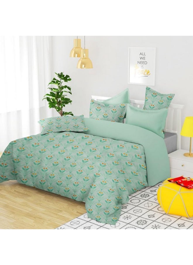 BSB HOME 160 TC Glace Cotton Double Floral Bedsheet with 2 Pillow Covers | 125 GSM Soft Brushed - Breathable & Wrinkle Free - (90 X 90 Inch, Green & Orange)