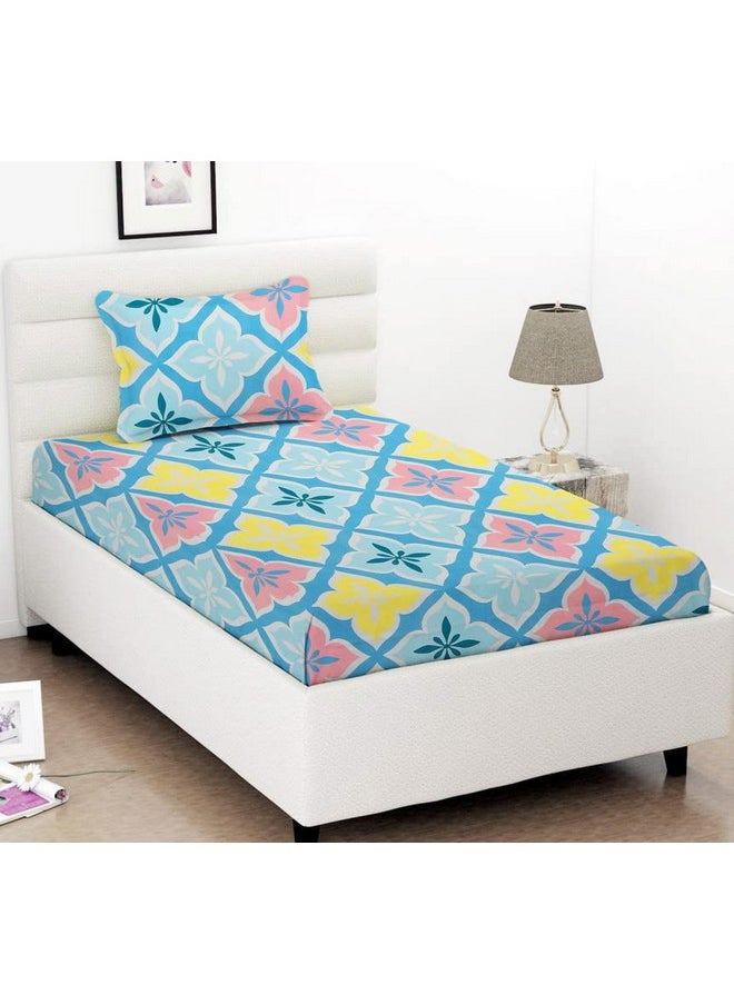 BSB HOME® Prime Collection 180 TC Cotton-Blend Single Size(90x60) Inch 1 Bedsheet with 1 Pillow Covers Single Bedsheet for Single Bed (Sky Blue & Pink)