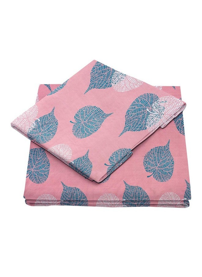 BSB HOME Cotton 160 TC Big Floral Printed Single Bedsheets with 1 King Size Pillow Cover (60X90 Inches, 4.5 x 7 Feet, Pink and White and Green)