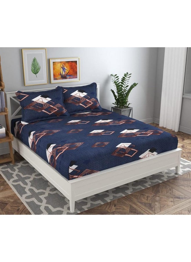 BSB HOME 120 TC Double Abstract Printed Bedsheet with 2 Pillow Covers | 110 GSM Soft Brushed Microfiber - Breathable & Wrinkle Free - (86 X 88 Inch, Dark Blue & Brown & Beige)