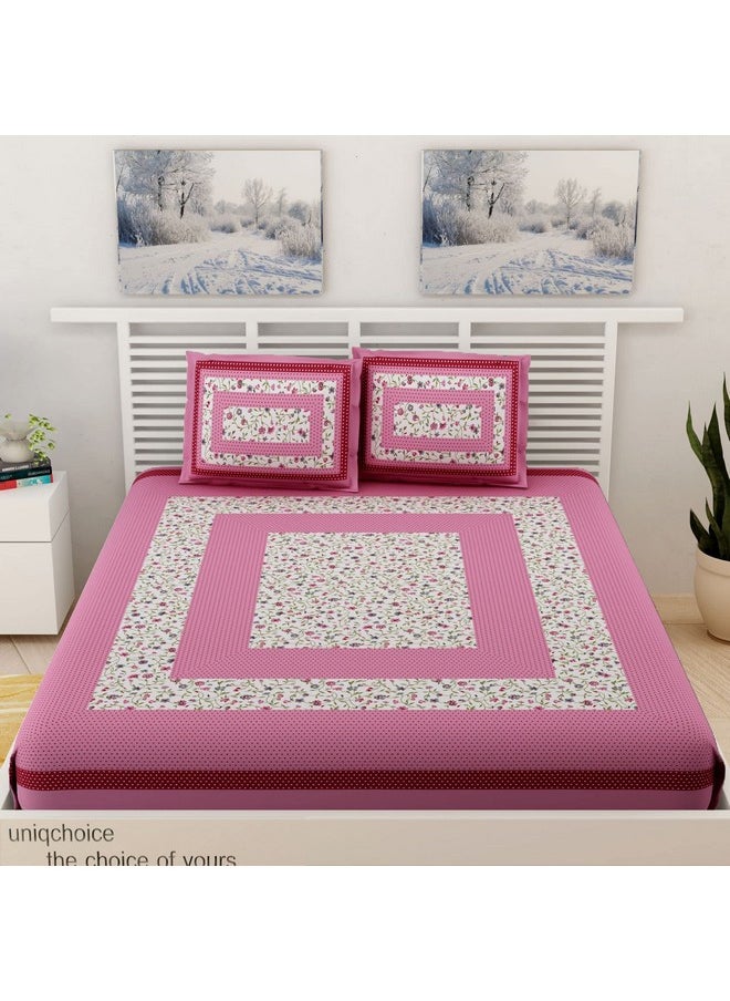 UniqChoice Floral Japuri Printed| 120 TC |100% Cotton |Double Bedsheet| Bedsheet with 2 Pillow Cover| Pink