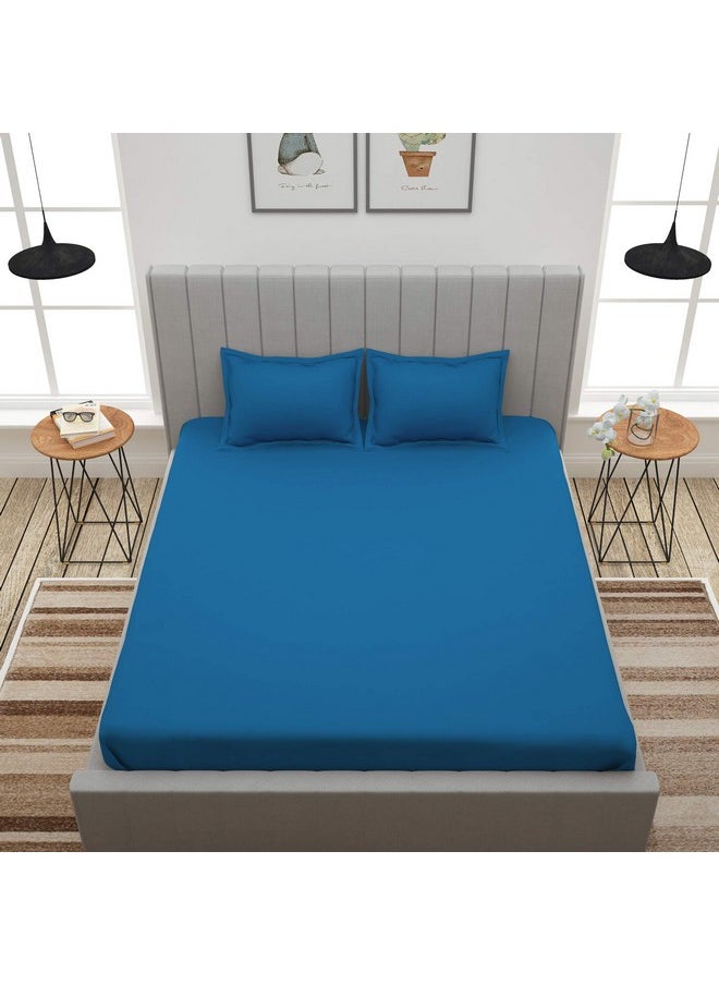 Story@Home Bedsheet for King Size Bed | Cotton Bedsheet | Solid King Size Bed Sheet Cotton with 2 King Size Pillow Covers(270 x 270cm, Blue Bedsheet) King bedsheet | Perfect for Home Decor | 300TC