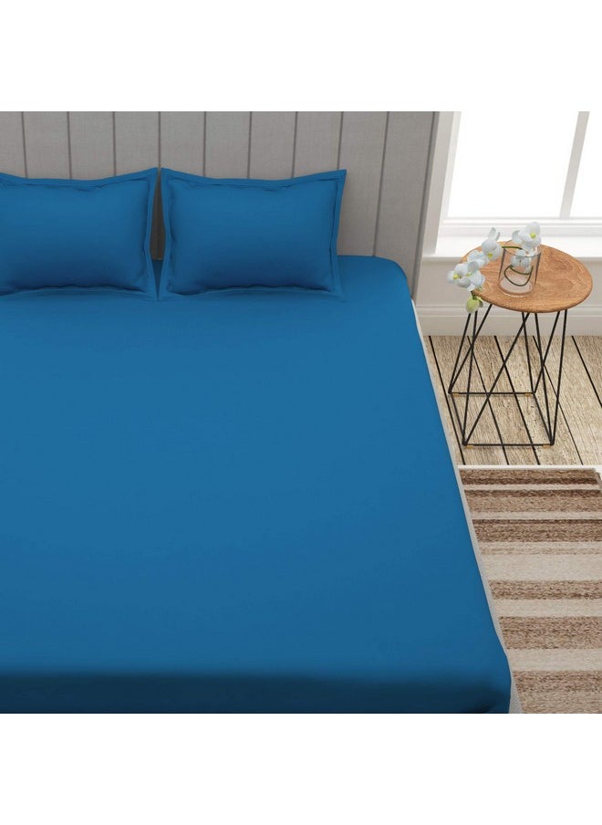 Story@Home Bedsheet for King Size Bed | Cotton Bedsheet | Solid King Size Bed Sheet Cotton with 2 King Size Pillow Covers(270 x 270cm, Blue Bedsheet) King bedsheet | Perfect for Home Decor | 300TC