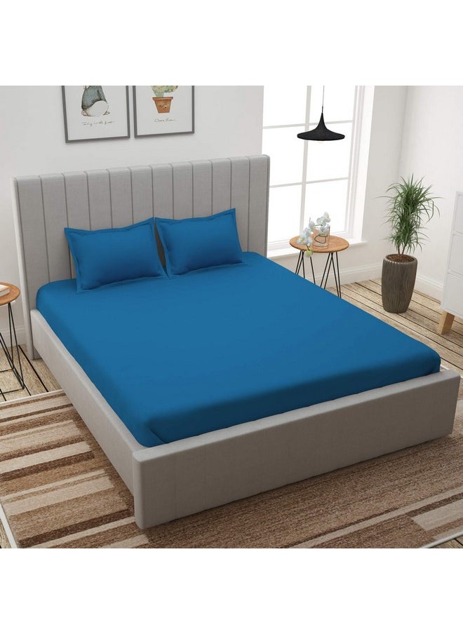 Story@Home Bedsheet for King Size Bed | Cotton Bedsheet | Solid King Size Bed Sheet Cotton with 2 King Size Pillow Covers(270 x 270cm, Blue Bedsheet) King bedsheet | Perfect for Home Decor | 300TC