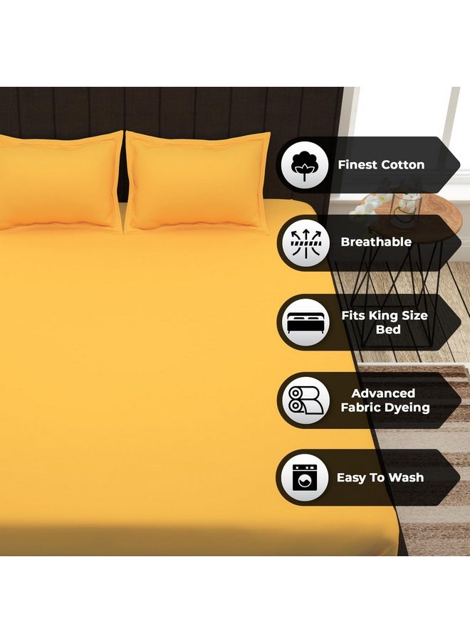 Story@Home Bedsheet for King Size Bed | Cotton Bedsheet | Solid King Size Bed Sheet Cotton with 2 King Size Pillow Covers (270 x 270cm, Yellow) King bedsheet | Perfect for Home Decor | 300TC