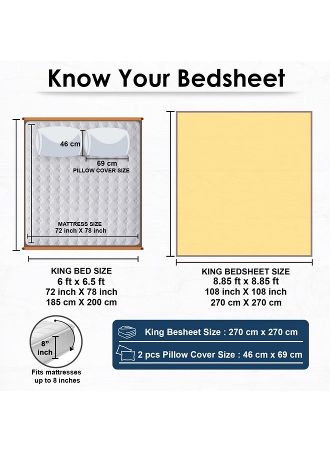 Story@Home Bedsheet for King Size Bed | Cotton Bedsheet | Solid King Size Bed Sheet Cotton with 2 King Size Pillow Covers (270 x 270cm, Yellow) King bedsheet | Perfect for Home Decor | 300TC