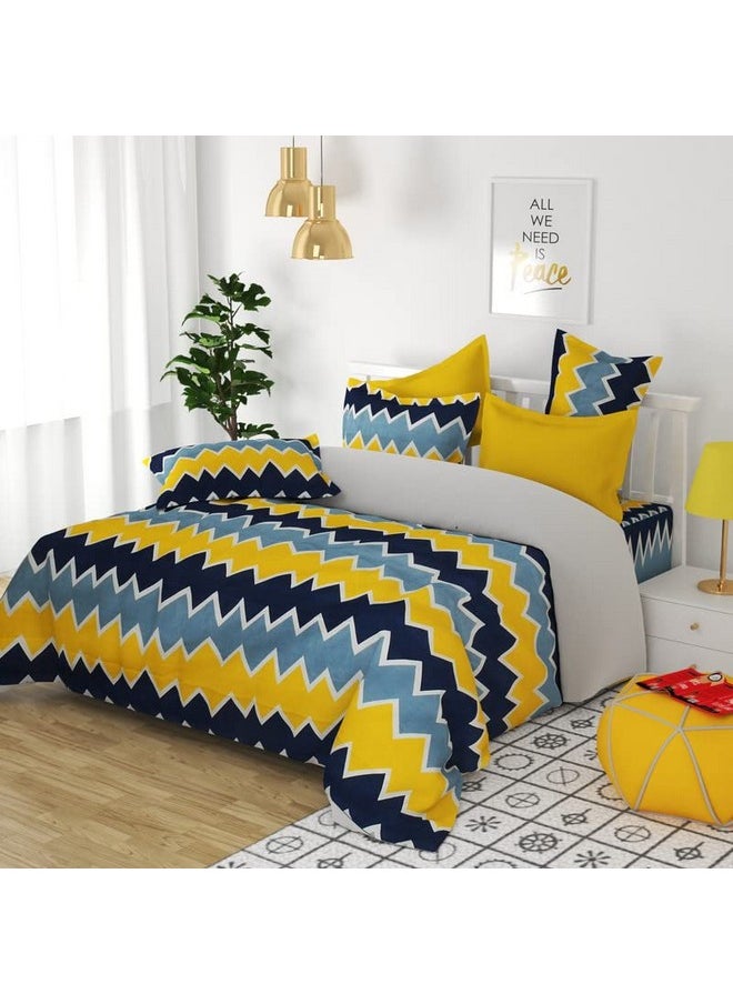 BSB HOME 120 TC Double Printed Bedsheet with 2 Pillow Covers | 110 GSM Soft Brushed Microfiber - Breathable & Wrinkle Free - (86 X 88 Inch, Yellow & Grey & Blue)