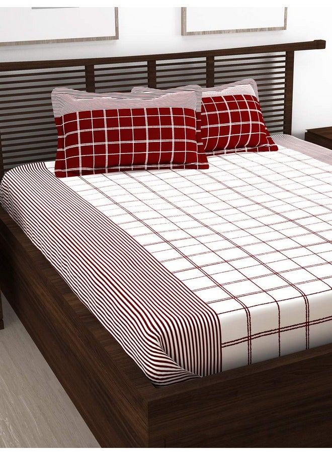 Story@Home bedsheet for Double Bed, 152TC, 100% Cotton | Double Size Bedsheet with 2 Pillow Covers, Maroon & White, Stripes (Bedsheet : 225 X 250cm & Pillow : 46 X 69cm) Perfect for Festive Gifting!