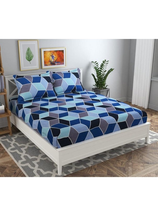 BSB HOME 120 TC Double Printed Bedsheet with 2 Pillow Covers | 110 GSM Soft Brushed Microfiber - Breathable & Wrinkle Free - (86 X 88 Inch, Blue & Grey & Aqua)